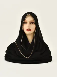 Women's Chiffon Chain Scarf, Breathable Fabric Hijab, Suitable for Outdoor Wear, Silky Chiffon Headscarf, Anti-Fray Material, Easy to Wear