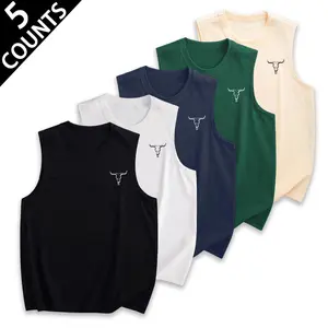 Men's 5-Piece Sleeveless Daily Vest Set, Menswear with Iconic Western Bull Bone Print, High-Quality Elastic Wear-Resistant Material, Regular Fit, Suitable for Casual Styling & Outdoor Activities