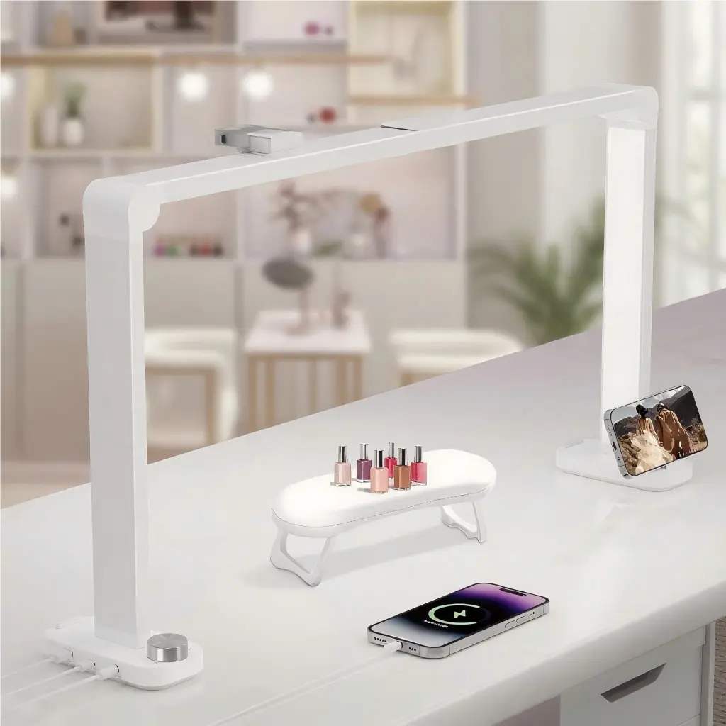 LED Desk Lamp ,LED Nail Tattoo Beauty Lamp  with Phone Holder 5 Color Temps & 10 Brightness Levels , Charging Phone