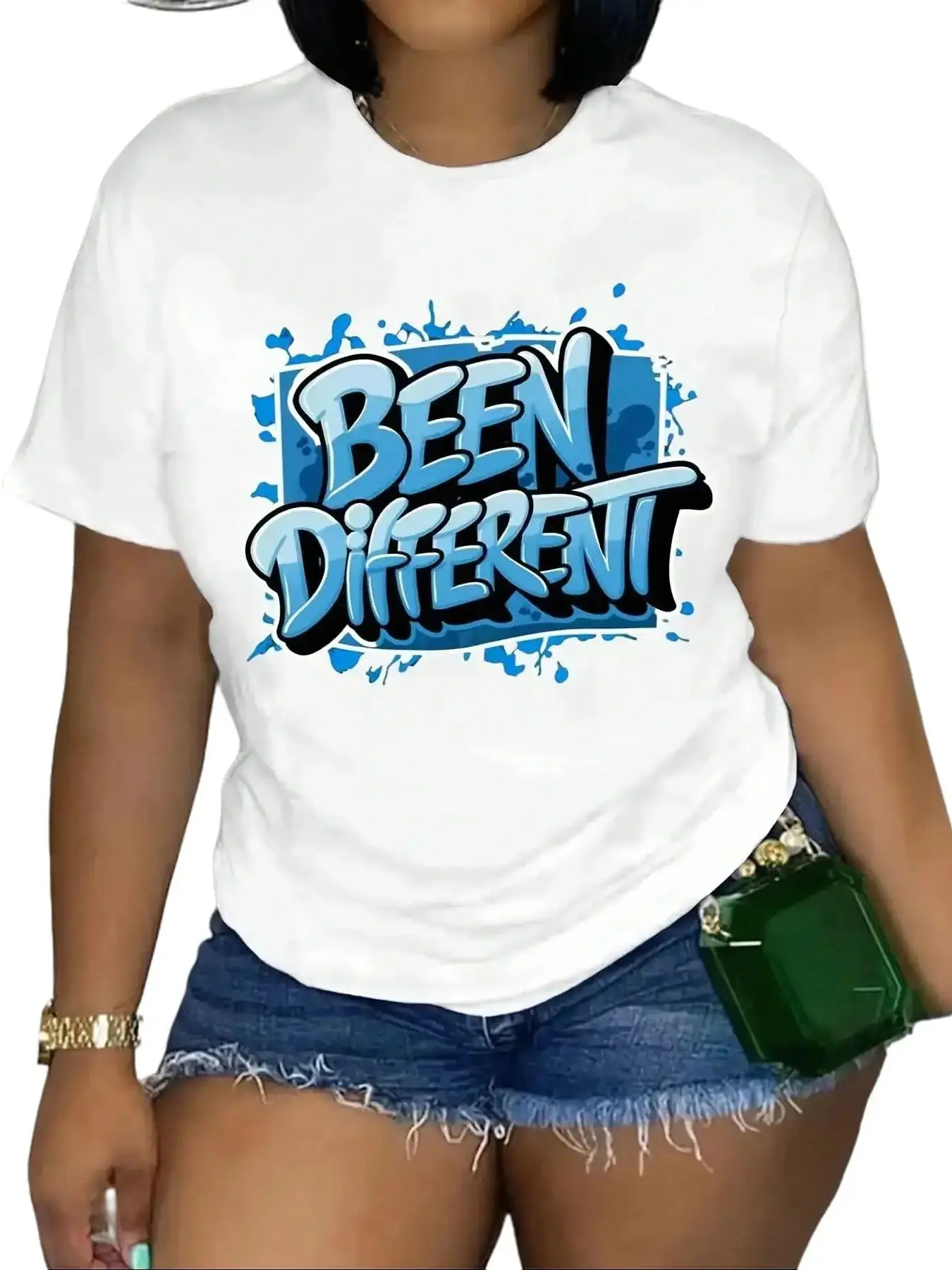 Women's Soft Short-Sleeve Classic Crew Blue Graffiti Sports Top - S, M Sizes, Casual Wear, Party Streetwear for Everyday Use, Breathable Fabric, Sizes S-3Xl, Soft Cotton, Graffiti Print, Comfortable Cut, 2Xl