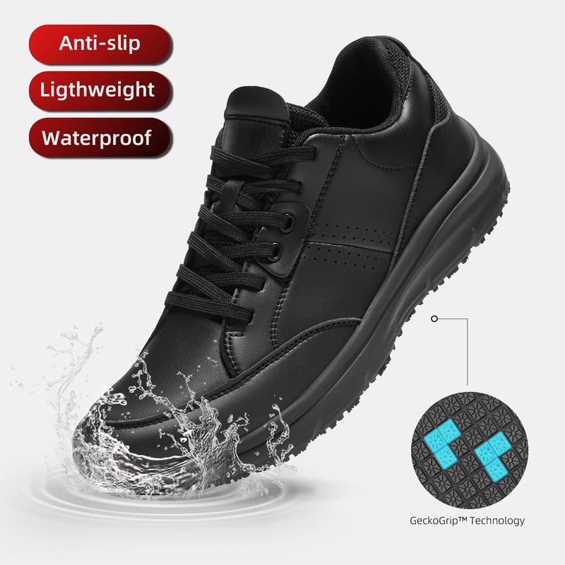Non Slip Work Shoes for Men, Water Resistant & Oil Resistant Leather Slip on Kitchen Shoes, Comfortable Mens Slip Resistant Chef Shoes for Restaurant Food Service, Lightweight Walking Shoes, Black, Breathable Leather, zapatos para hombres