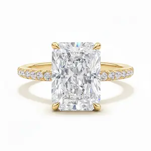 Radiant Cut Ice Flower High Carbon Simulated Diamond Engagement Ring - 10x8mm, Copper Base Real Gold Plated, Promise Ring for Couples, Gold Plated Ring