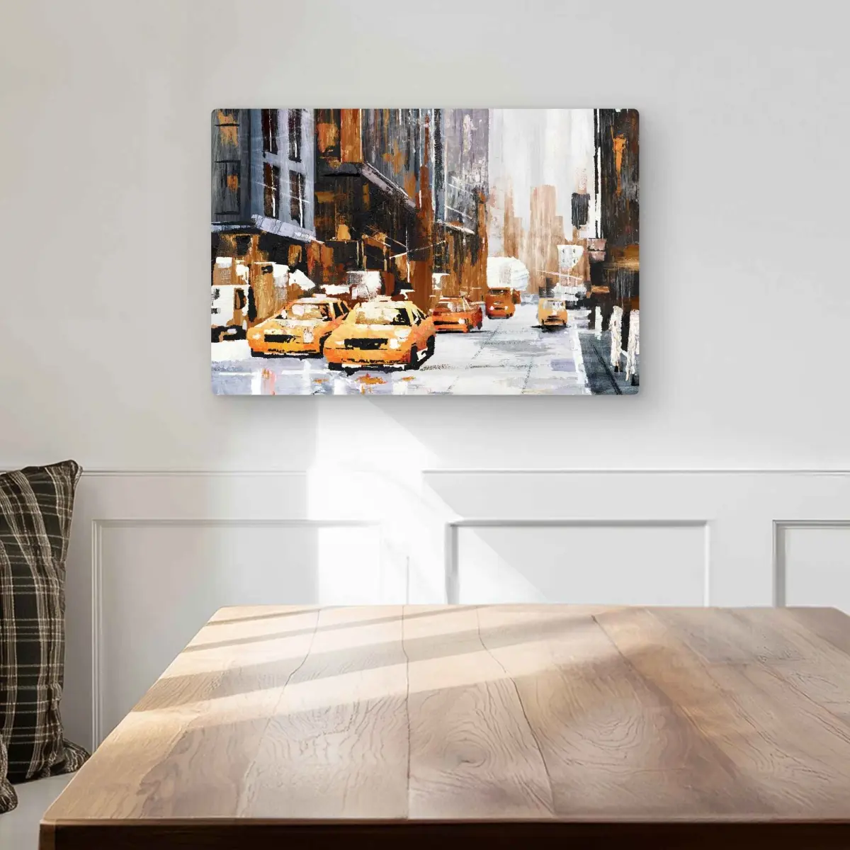 Begin Home Decor C1MP1218QUKRW1 12 x 18 in. Big City Street with Yellow Taxi Wall Art - Metal Print