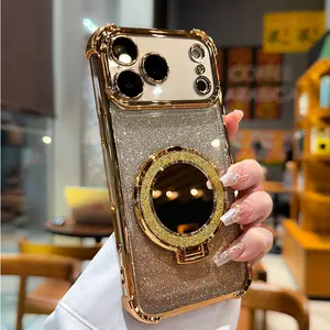 for iPhone 17/16/15/14/13/12/ Pro Max featuring a stylish mirror holder thickened airbags at four corners for anti-drop a fashionable look and a camera protective film iPhone  case accessories. iphone 17 pro max case