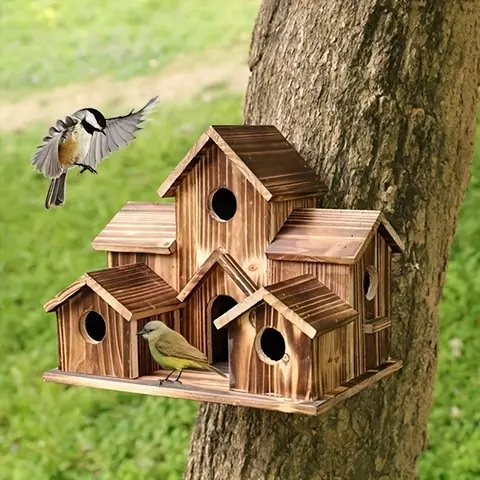 Wooden Creative Mini Birdhouse for Hummingbirds, Rustic Outdoor Bird Feeder Decoration, Bird Houses for Outside, Ideal Backyard Garden Accessory