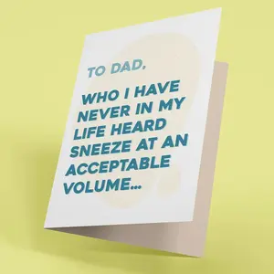 [5x7inch Envelope Included] Funny Father's Day or Birthday Card, Loudest Sneezer Dad Card, Irreverent Greeting Card, Ready to Gift Humorous Fathers Day Card for Dad, Funny Greeting Card, Blank Inside with Envelope - fth10763