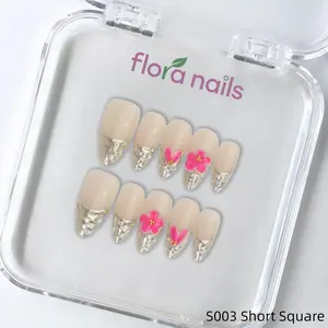 FloraNails | S003 | Medium Almond | Handmade Press-On Nails 10PCS | Acrylic, Reusable, Salon-Quality, Long-Lasting, Glossy Design