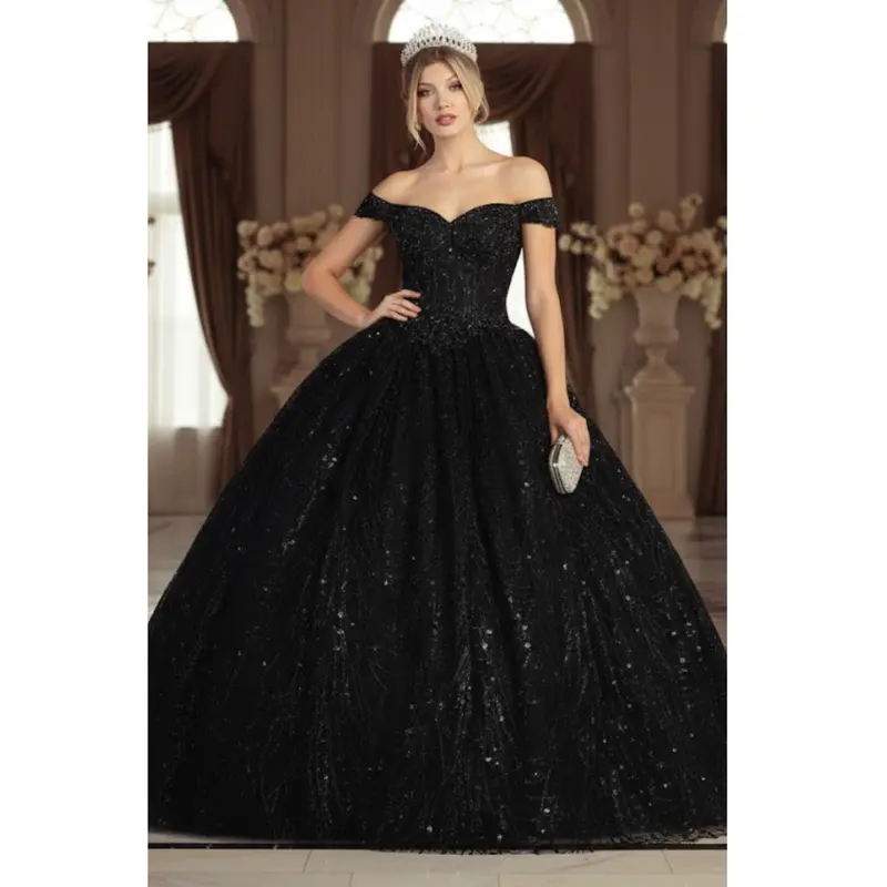 black flower girl dress Black Princess Quinceañera Dress – Quince-Dress main image 0