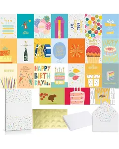 24 Pack Unique Gold Foil Birthday Cards with Envelopes 4x6 Inches Blank Happy Birthday Cards for Family, Kids, Friends, Work & Office Celebrations.