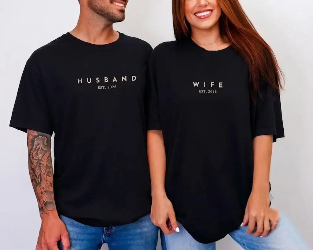 Personalized Husband and Wife Matching Shirt, Honeymooning T-shirt, Newlyweds Tee, Wedding Gifts, Anniversary Couple Gift