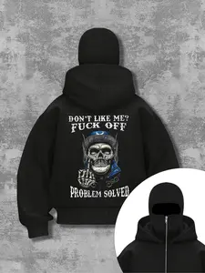 Fashion Hoodie with Full Face Mask Design, Casual Zipper Sweatshirt, Stylish Graphic Pullover for Men & Women, Trendy Streetwear