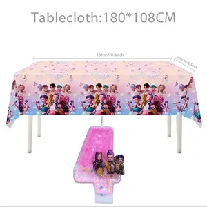 NEWPOP Music Heroine Anime Disposable Tablecloth&Age Candle Set,Devil Hunting Girl Rectangular Plastic Tablecloth,Waterproof Party Tablecloth,Easy To Clean,Perfect For Children's Birthdays,Fan Gathering Party,Picnics, Indoor And Outdoor Activities.
