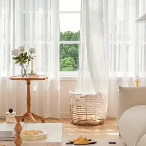 1pc French Cream Vertical Stripe Sheer Curtain, Gentle Atmosphere, Bedroom Window Shade, Living Room Partition Decorative Curtains