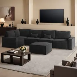 XIZZI 125" Modular Sectional Sofa Set, U-Shaped Cloud Couch with Chaise Lounge, Modern Minimalist Deep Seat Plush Corduroy Sofa Bed for Living Room - 6 Seater
