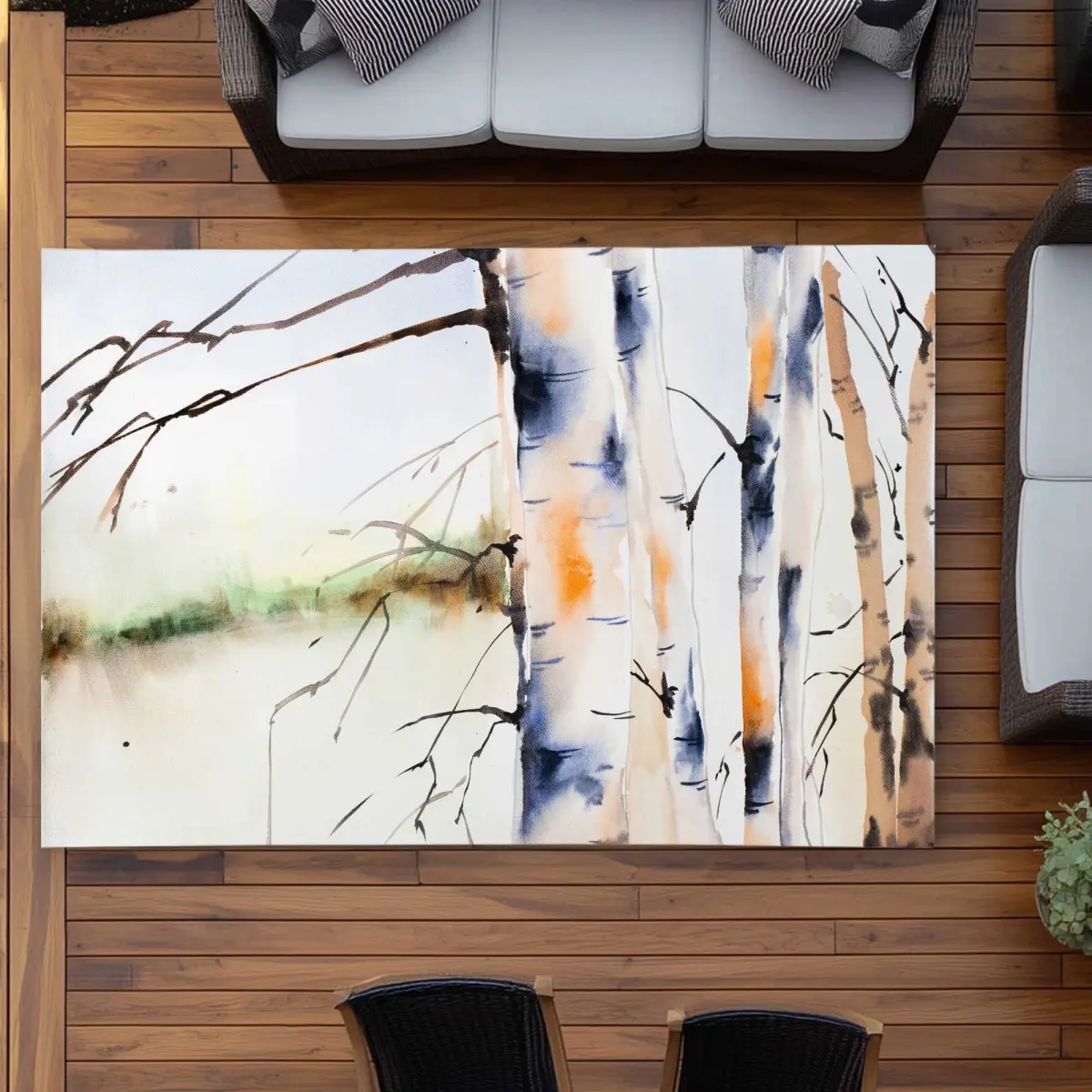 Begin Home Decor C1ROAR57O2MFKS 5 x 7 ft. Birchs Trunks Bedroom Trees Outdoor Rectangle Area Rug - Home Decor