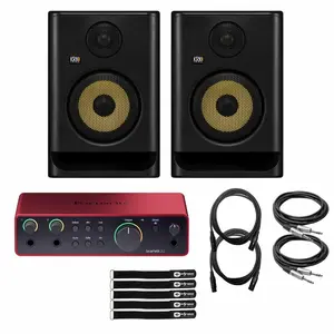 KRK Generation 5 Rokit RP5 G5 5" Powered Studio Monitors with Focusrite Scarlett 2i2 4G USB Audio Interface Package