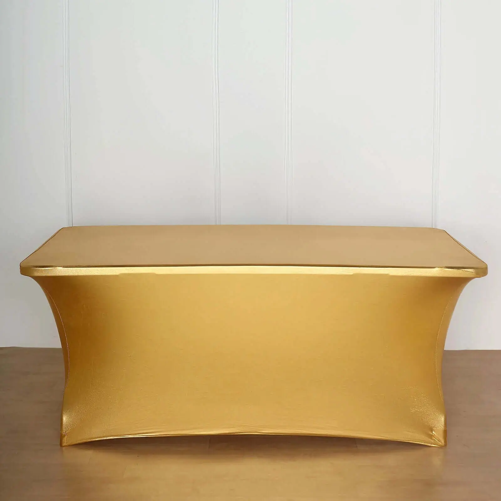 72"x30" Stretch Spandex Rectangle Tablecloth, Metallic Gold - Reusable, Hand Washable Outdoor Table Decor for Luxe Weddings, Birthdays, Ceremonies, Birthday, Ceremony