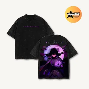 "I AM ATOMIC" Cid Kagenou - The Eminence in Shadow Retro Vintage Unisex Oversize Anime Manga Acid Washed Lightweight Cotton T-shirt, Anime Merch, Gift For Anime Fan