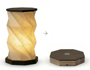 Flexifold Wood & Paper  Lamp, LED Accordion Night Light, 360° Portable Folding Lantern, USB Rechargeable Dimmable Bedside Lamp, Warm Light Sleep Aid, Minimalist Room Decor Gift, Aesthetic Japandi Wabi-sabi Style, Wireless Reading Light for  Yoga