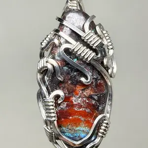XL “Voice of Courage” Apache Chrysocolla - Gem Silica - Red Cuprite - Sterling Silver TALISMAN 925 Ag Pendant