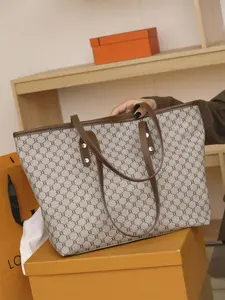 Fashion All Over Presbyopia Pattern Tote Bag, Casual Versatile PU Leather Zipper Shoulder Bag for Women, Trendy Commuter Bag for Daily Used, Fashionable Patterned Bag, Fashionable Versatile Purse