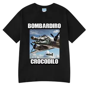 Bombardiro Crocodilo Crocodile Plane Bomber Funny Meme T-shirt Men Women Summer Casual Cotton Comfort Short Sleeve T Shirts Tops
