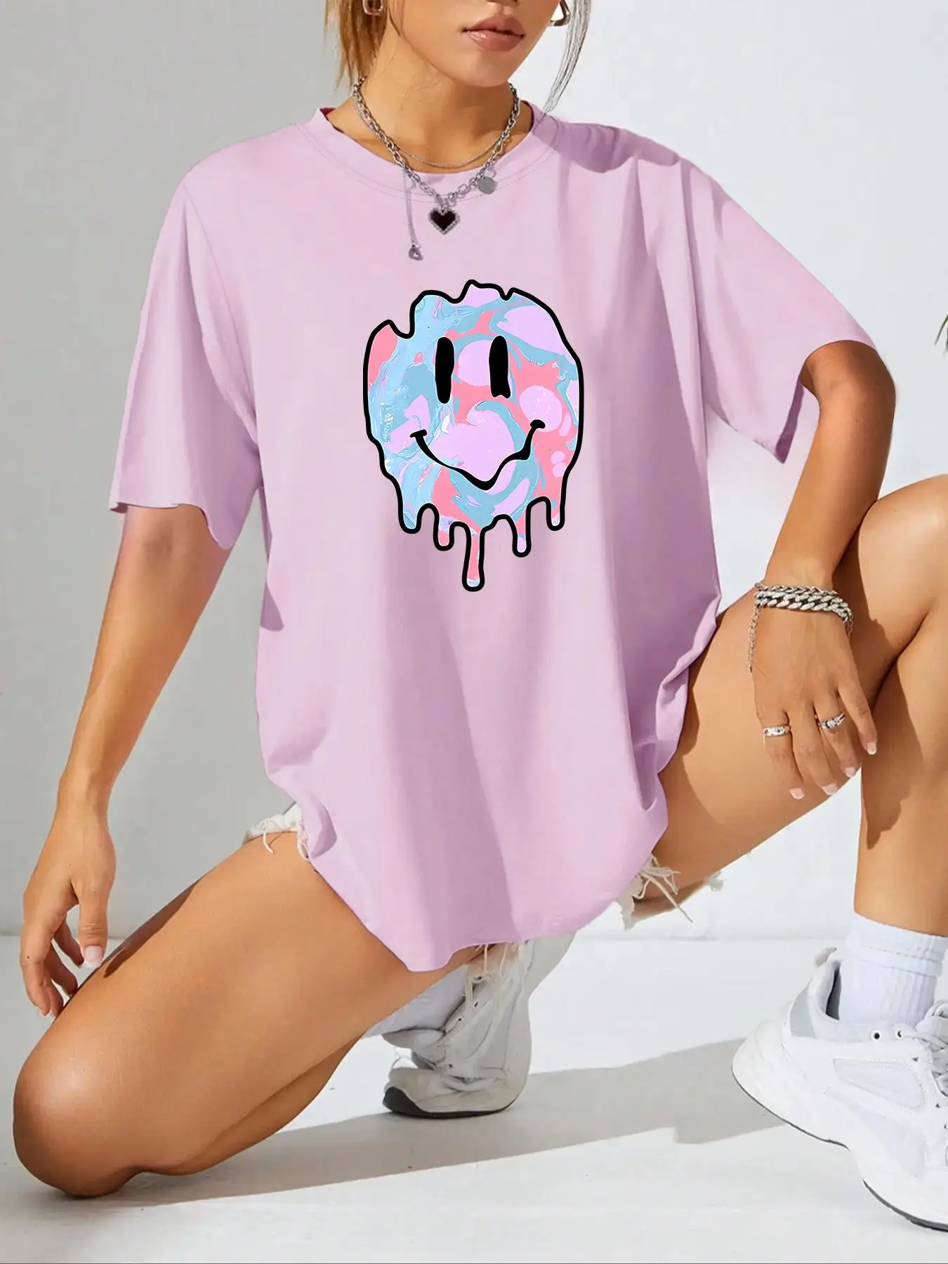 Women's Casual Graphic Round Neck Tee, Summer Clothes Women, Fashion Short Sleeve Crew Neck T-shirt for Summer, Ladies Clothes for Daily Wear