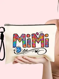 2pcs Travel Makeup Bag Set, Colorful Letter Pattern, Durable Canvas Material, Handheld Cosmetic Pouch, Ideal for Teachers, Birthday Gifts, Travel, Makeup Organizer Pouch, Makeup Storage Bag