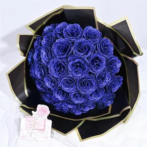 Glitter Roses Bouquet, Valentine's Day Gift DIY Fake Glitter Flowers Bouquet, Mother's Day Everlasting Shiny Artificial Blue Rose Bouquet, Anniversary, Engagement, Wedding，Christmas Decoration, Decorative Bouquet, Artificial Bouquets