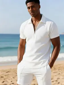 USBoutiqueCHIC Men's Spring Summer Loose Fit Set | Zip Front Top & Shorts for Casual & Outdoor