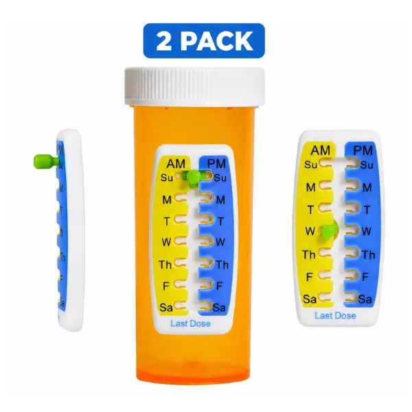Pill Reminder Medication Tracker 2-Pack - Adhesive Dose Tracker for Prescription Bottles, Vitamins & Pet Medicine - AM/PM Daily Reminder Sticker - No Battery Required