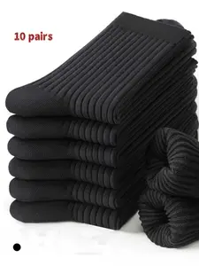10 pairs of men's business mid-calf Striped socks, breathable, sweat-absorbent, odor-resistant, comfortable and durable, suitable for daily business, casual wear, and sports activities.