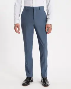 Express Slim Dusty Blue Wool-Blend Washable Modern Tech Suit Pant