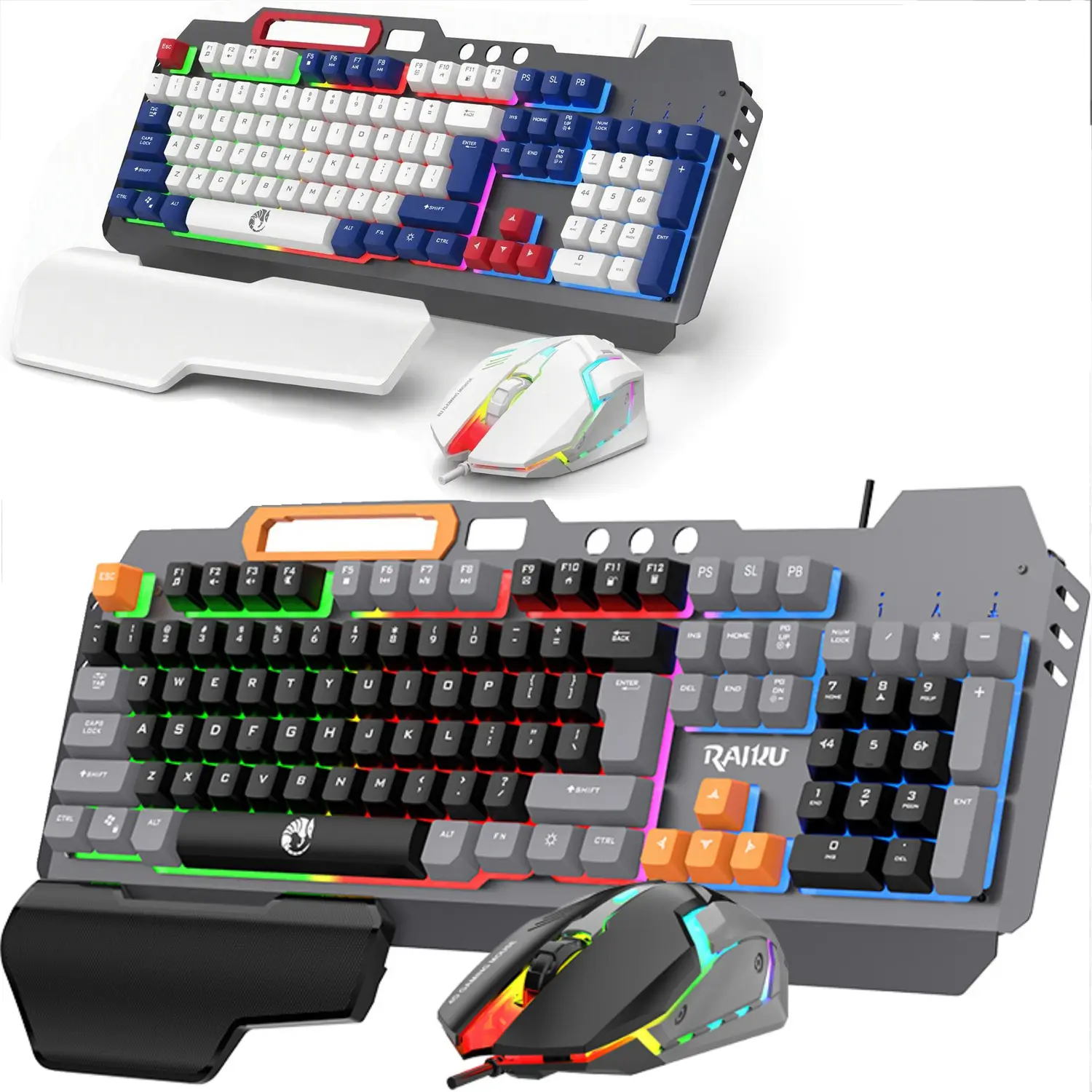 Stable USB Powered Gaming Keyboard and Mouse Combo Set - 104-Key RGB Color Backlight Wired Gaming Setup Accessory, Durable Aluminum Alloy Panel, Precise Number Pad, Compatible with Laptops, Win XP/7/8/10 PCs for Gamers, Daily Office