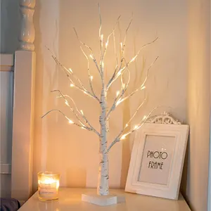 Artificial Tree for Easter Decorations, 2 FT Birch Tree with LED Lights, Warm White Fairy Lights Spirit Tree Lamp for Home Indoor Tabletop Christmas Decor Centerpiece, Battery Powered, Timer