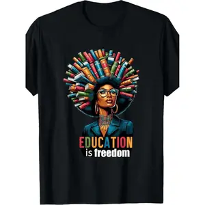 Summer T Shirts Made in Usa 180g Cotton Educational Black History Month Afro Books Graphic Casual Short Sleeve Round Neck Washable Cultural Pride Clothing