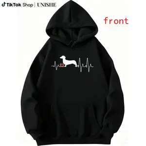 Men’s Casual Long Sleeve Hoodie 100% Cotton Dachshund Heartbeat Design
