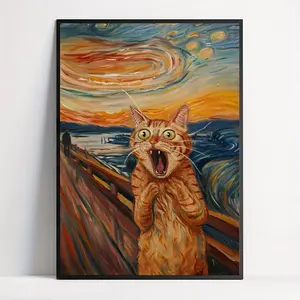 Whimsical Orange Cat 'Scream' Canvas Art Print - Frameless Wall Decor - For Living Room, Bedroom & Home Office -  Canvas - Perfect Gift for Art Lovers & Cat Enthusiasts