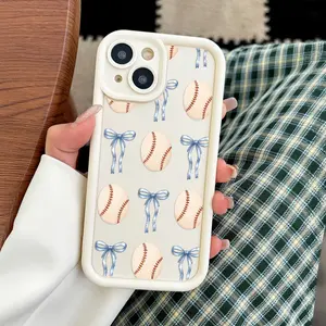 Ribbon and Baseball Pattern Phone Case, Soft Silicone, Fully Protected and Shockproof For iPhone 17 16 15 Pro Max 14 13 12 11 X Plus Air Mini 17E Cover Bow
