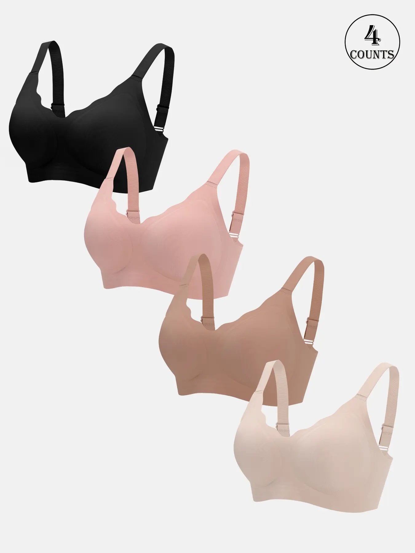 4 piece set high-quality seamless jelly women's bras Wireless sports bra workout bras Exercise bra comfortable skin-friendly gathers lightly adjustable straps with lining padded for a slim fit beautiful back solid color daily yoga sports bras