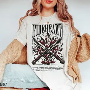 Fireheart Shirt (Officially Licensed), Throne of Glass Merch, Terrasen Shirt, Bookish merch, Sarah J maas shirt, SJM Universe Cotton T-Shirt Womenswear Top Underwear Unisex Women Check Print Streetwear Summer Casual Crewneck Round Neck Lady Tshirt