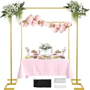 8.2FT Square Arch Backdrop Stand,Metal  Backdrop Stand Heavy Duty Adjustable,Extra 2 Clamps Change Over The Table Rod Stand,Wedding Balloon Arch Stand for Valentine Parties Decoration