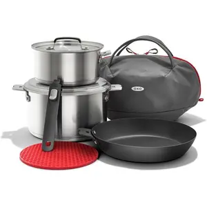 OXO Outdoor Pre-Seasoned Carbon Steel 10" Frying Pan Skillet, Detachable Handle for Easy Storage, Indoor Use, Nonstick with Use, Induction Suitable,Oven & Broiler Safe,Browning, Grill,Sear,Saute,Black