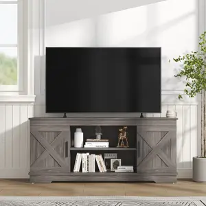 58'' Modern Farmhouse TV Stand for TVs up to 65", Natural Grey