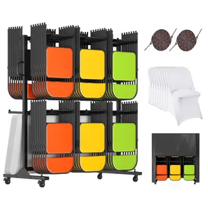 VanAcc Folding Chair Rack, Holds 12 Tables or 84 -112 Chairs, 550-1250 lbs Capacity, Heavy-Duty Cart with Wheels, Elastic Cords, Cover, Glossy Black