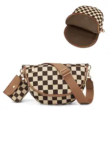 Checkered Crossbodybag for Women, Fashion Casual Crossbody Bag Large Capacity Folding Crescent Moon Bag Single Shoulder Bag with Adjustable Strap for Travel Gifts Everyday Use