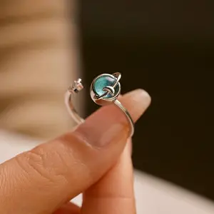 Rotatable Planet Ring for Daughter Anxiety Relief Spinner Fidget Rings,Blue Moon Star Cubic Zirconia Ring Open Adjustable Ring for Teen Girls Jewelry Birthday Gift for Women