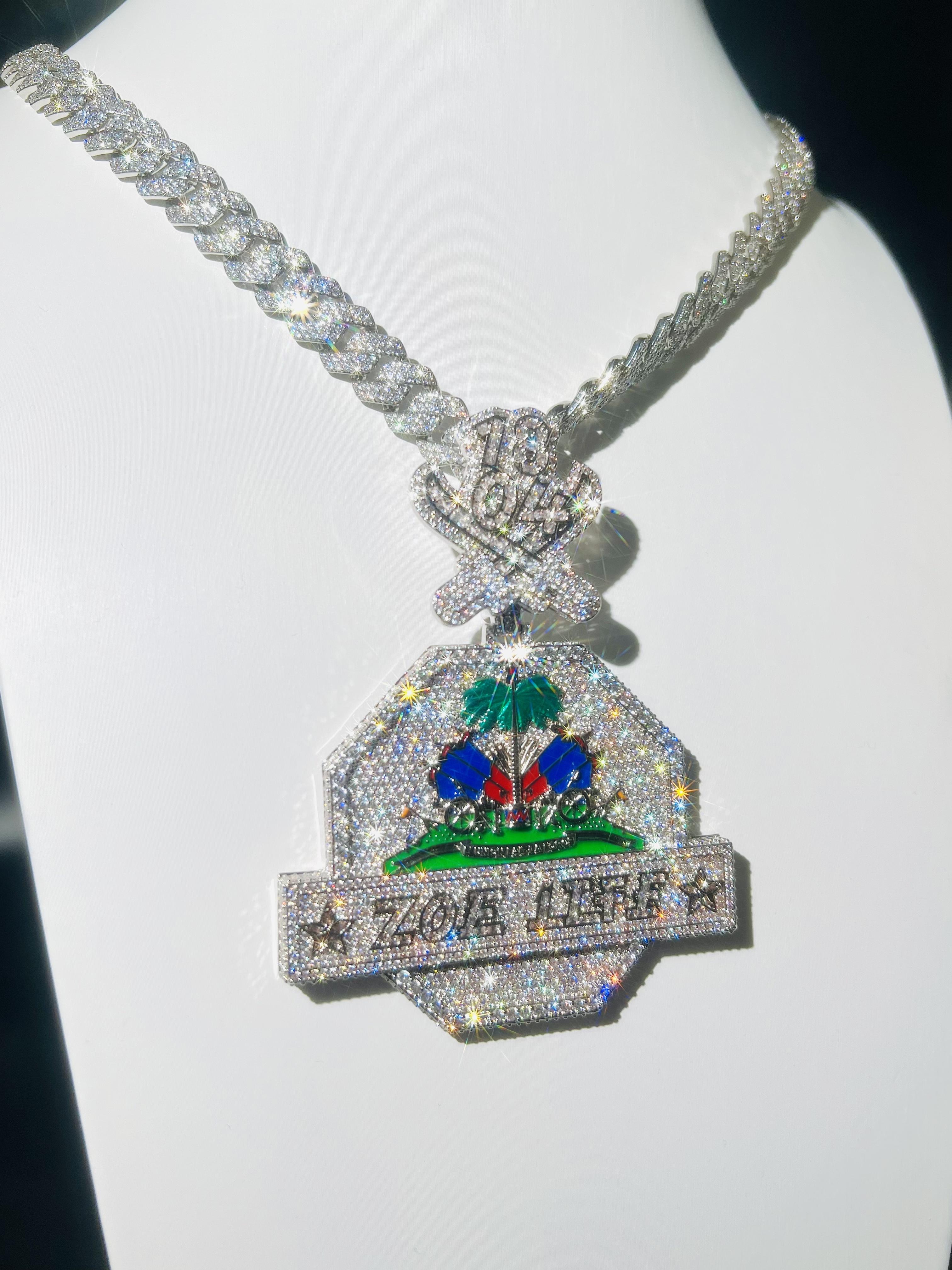 Custom jewelry coconut tree pendant, luxury high-end icy pendant, chilled cartoon medal, men's hip-hop real gold-plated VVS, fashionable trendy hip-hop style jewelry ...