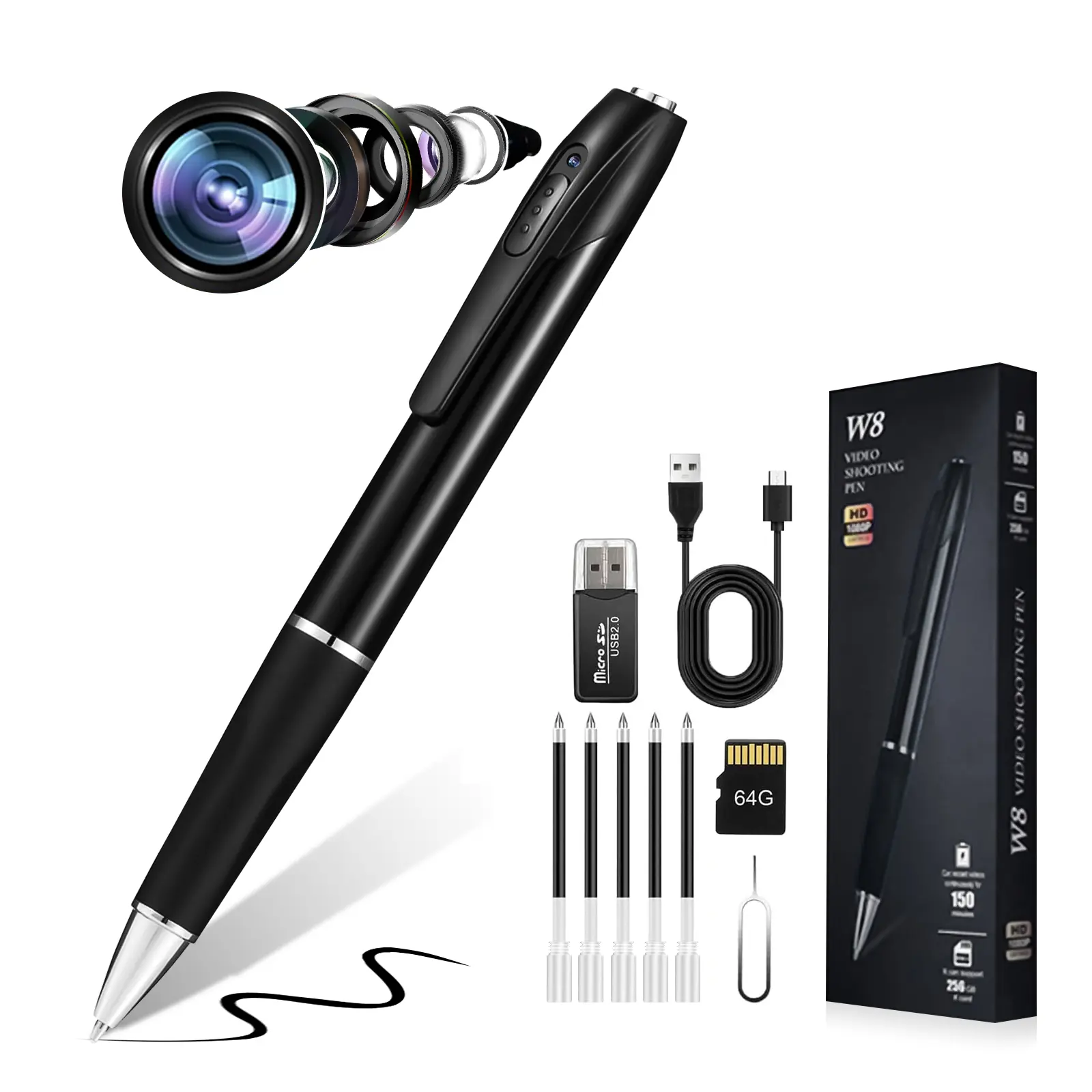 Mini Full HD 1080P Portable Camera Security with 64GB Recording Card, Clip, Rechargeable Battery, Motion Detection, USB Compatibility, ABS Sleek Design for Home Monitoring