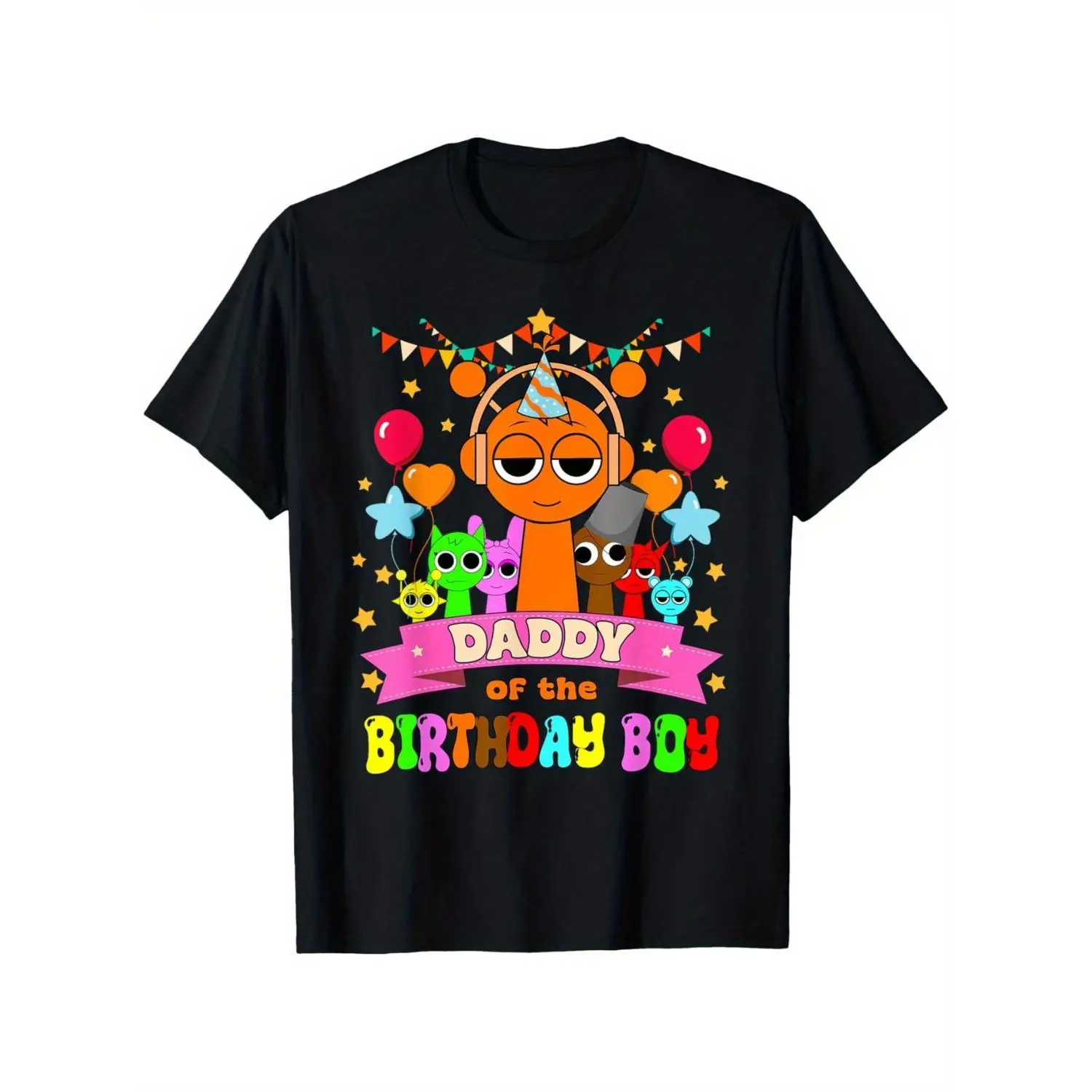 Father's Day Gift Daddy of the Birthday Boy Sprunki Theme Black Cotton Party T-Shirt
